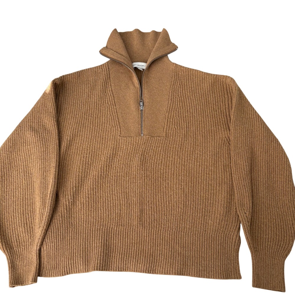 Free Assembly Womens Ribbed Quarter Zip Sweater Camel Brown Size S Layering
